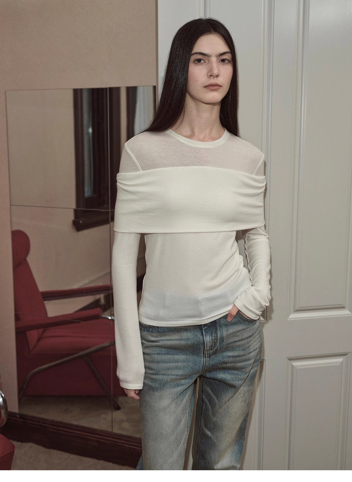 Personalized Layered Tencel Wool Fake Two-Piece Splicing One-Shoulder Versatile Knitted Top"Modern Tricks"