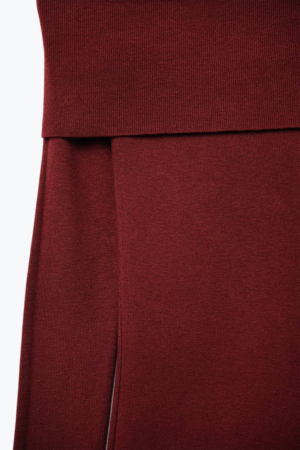 Maxi Knitted Wide Bardot Dress in Burgundy