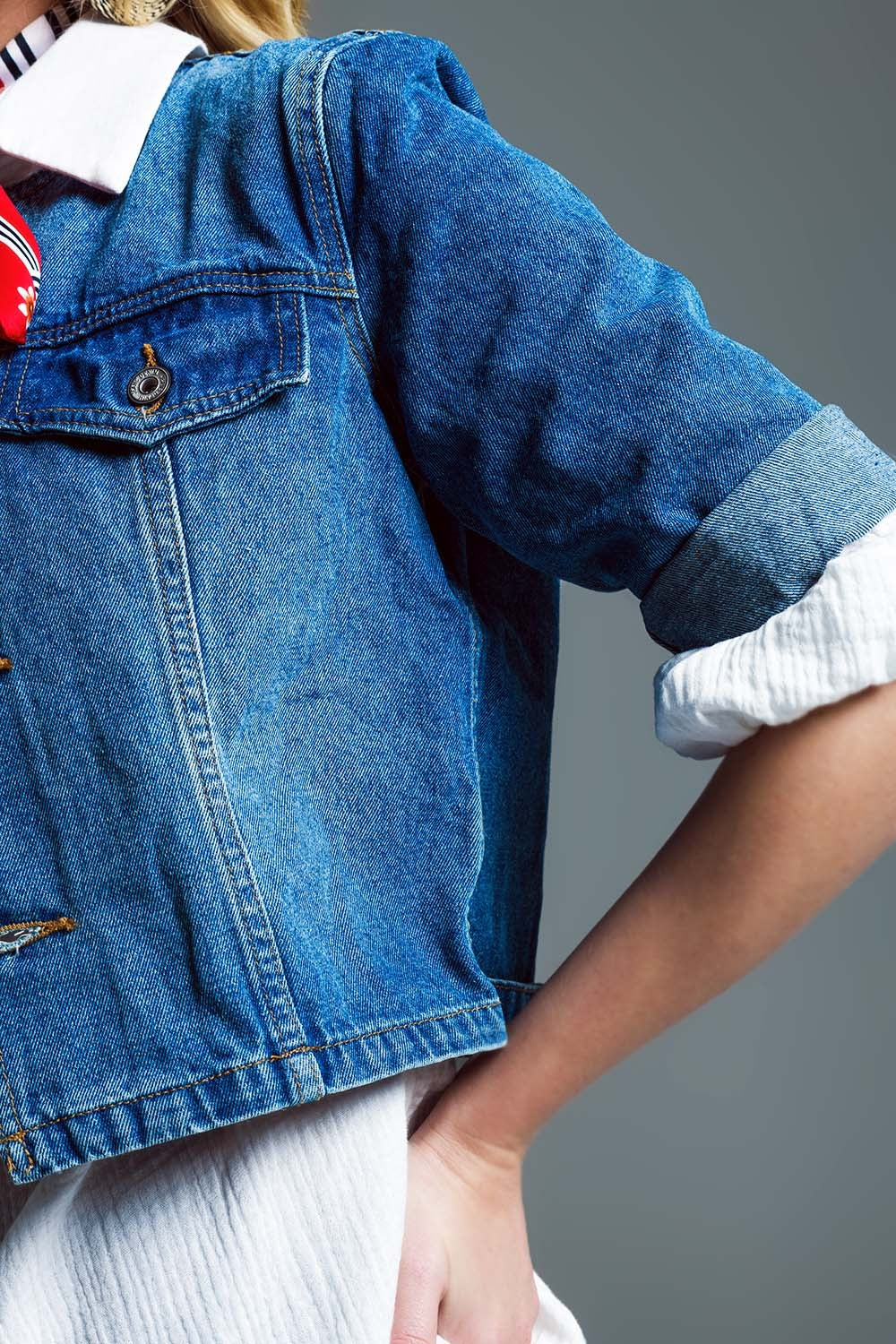 Cropped Denim Jacket CH Style in Mid Wash