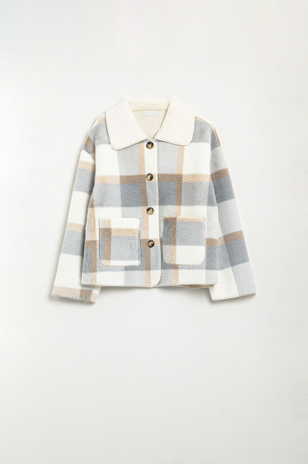 Fur Jacket With Blue Check Print