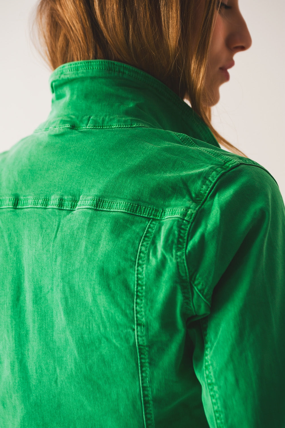 Slim Denim Trucker Jacket in Bright Green