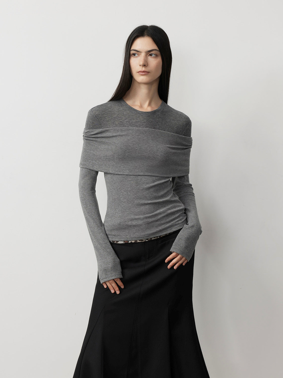 Personalized Layered Tencel Wool Fake Two-Piece Splicing One-Shoulder Versatile Knitted Top"Modern Tricks"
