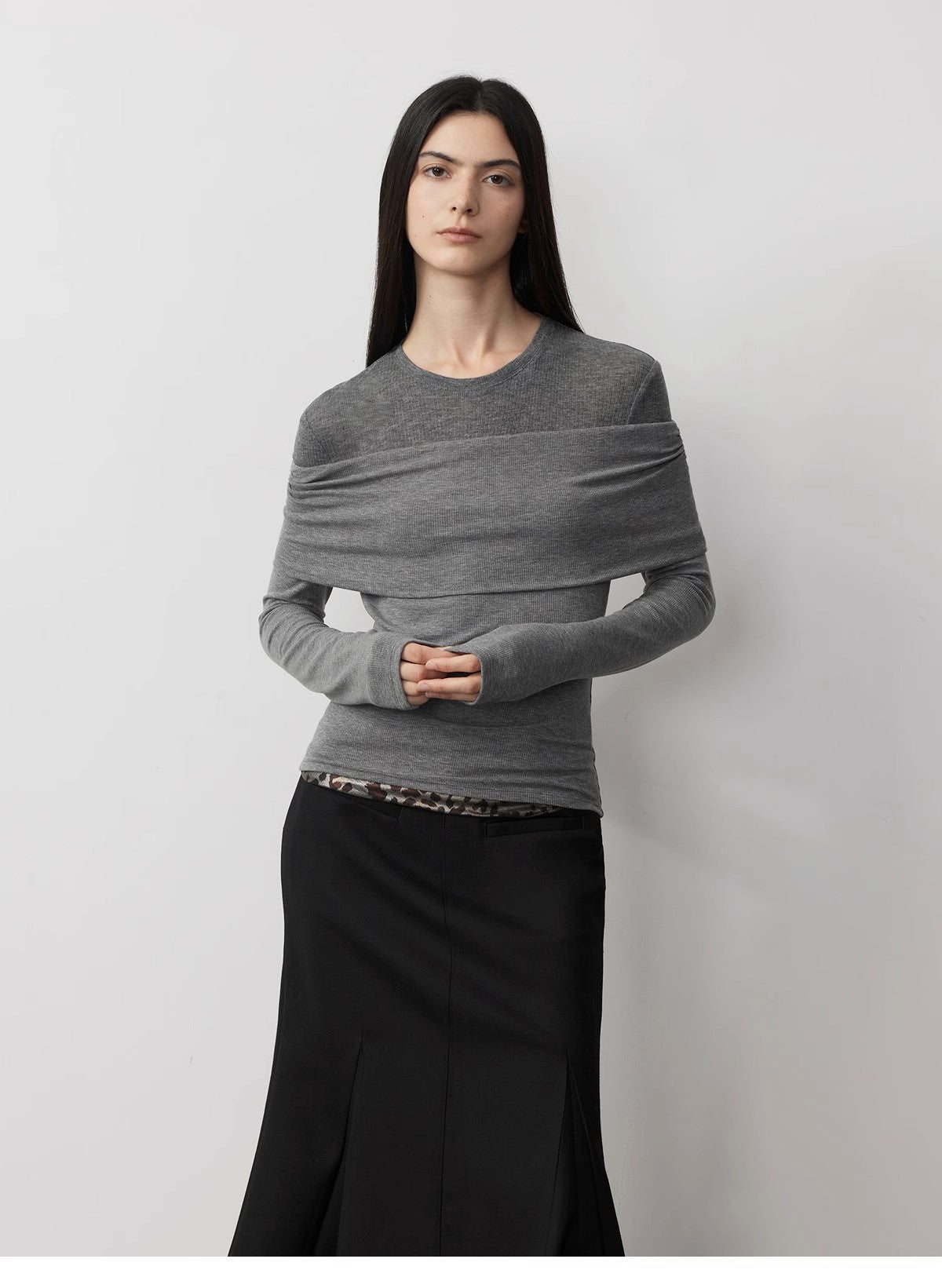 Personalized Layered Tencel Wool Fake Two-Piece Splicing One-Shoulder Versatile Knitted Top"Modern Tricks"