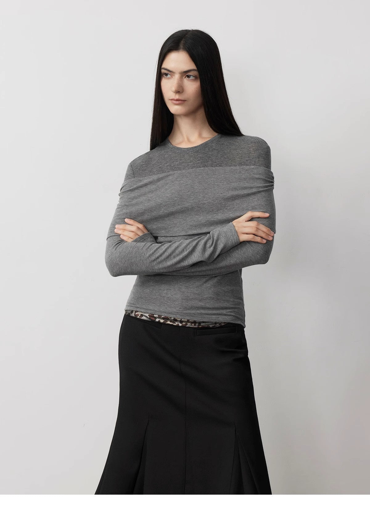 Personalized Layered Tencel Wool Fake Two-Piece Splicing One-Shoulder Versatile Knitted Top"Modern Tricks"
