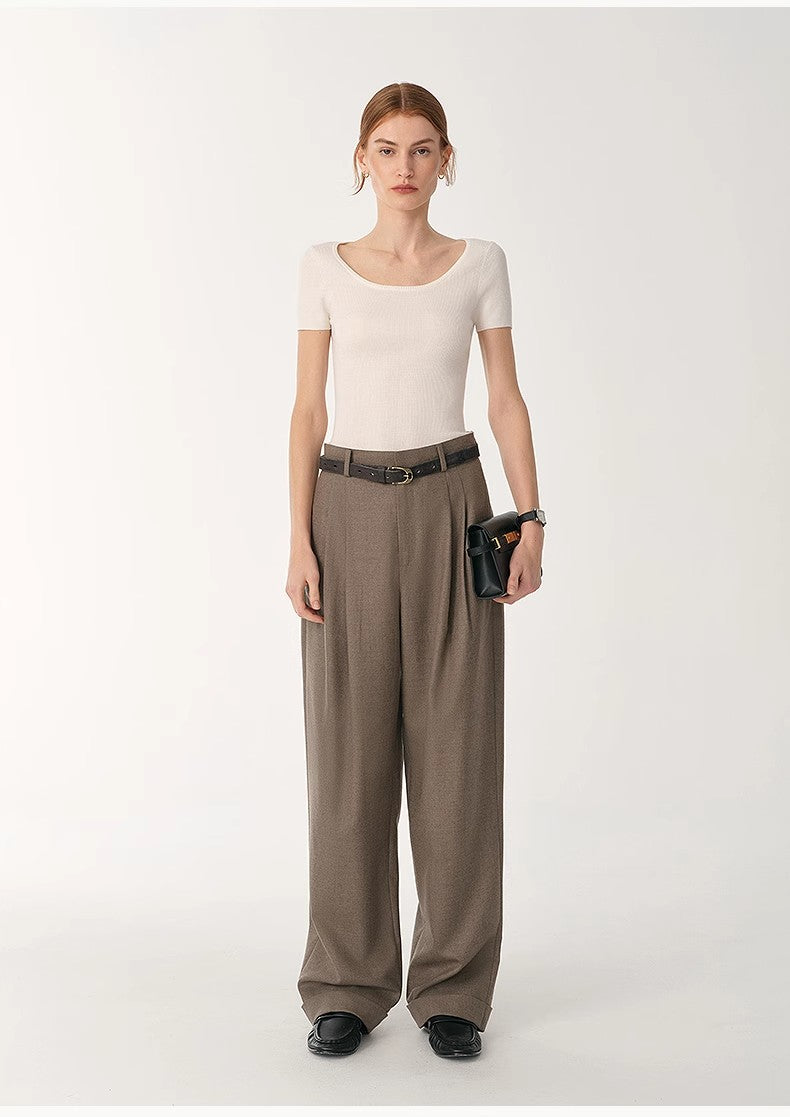 German Yangtze Machine Washable Wool Round Neck Slim Short Sleeve Top for Women