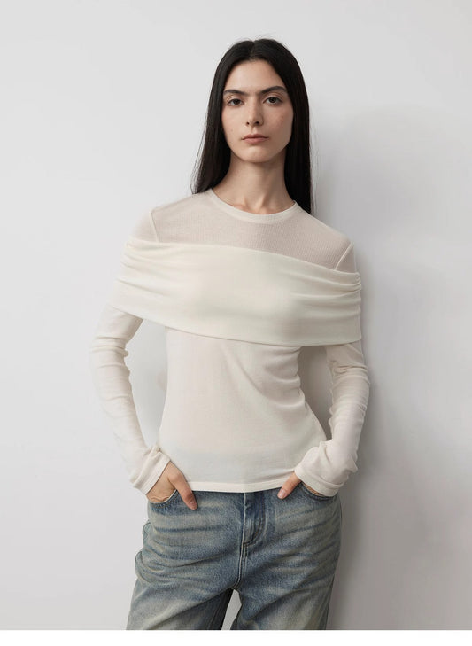 Personalized Layered Tencel Wool Fake Two-Piece Splicing One-Shoulder Versatile Knitted Top"Modern Tricks"