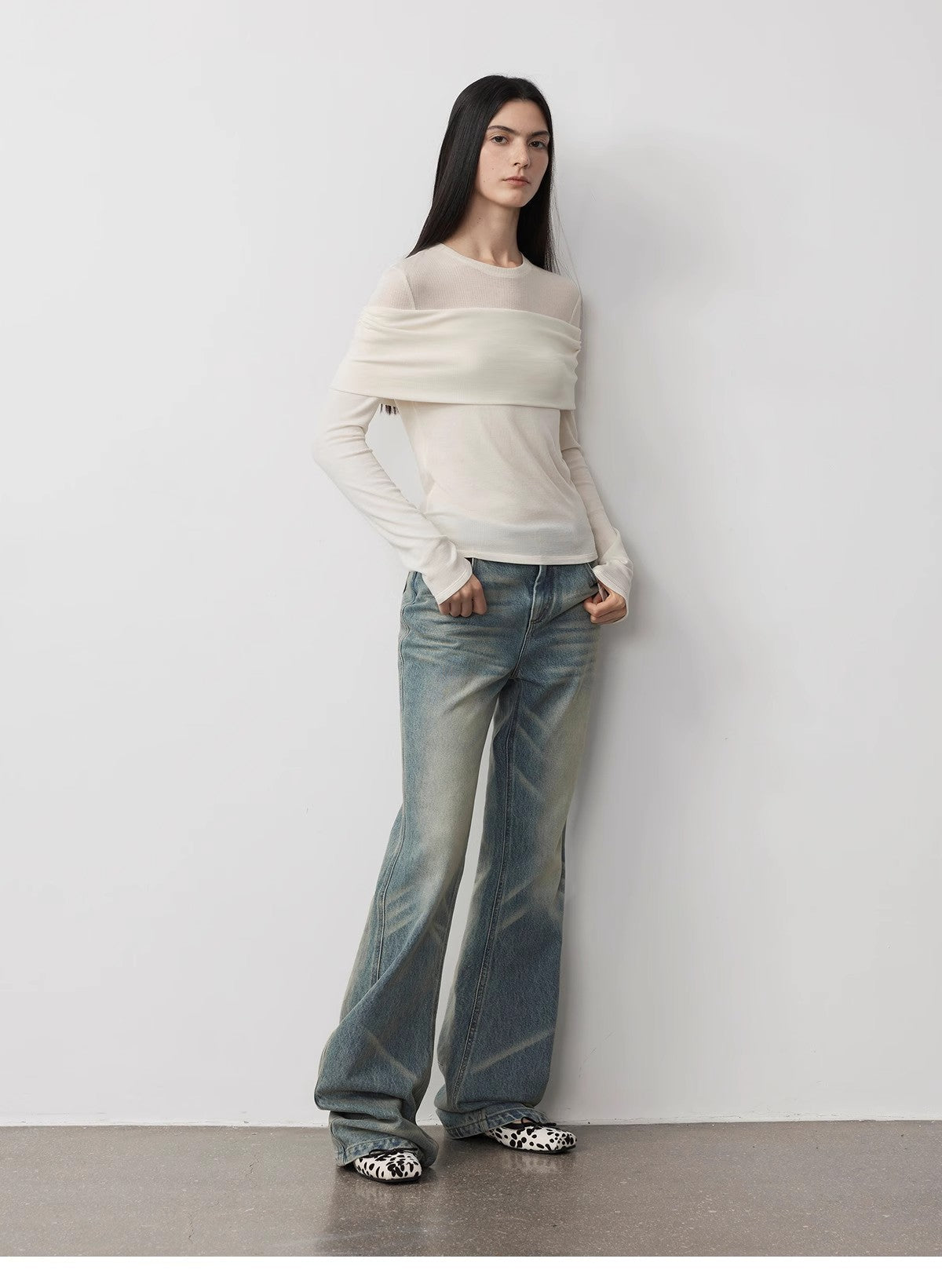 Personalized Layered Tencel Wool Fake Two-Piece Splicing One-Shoulder Versatile Knitted Top"Modern Tricks"