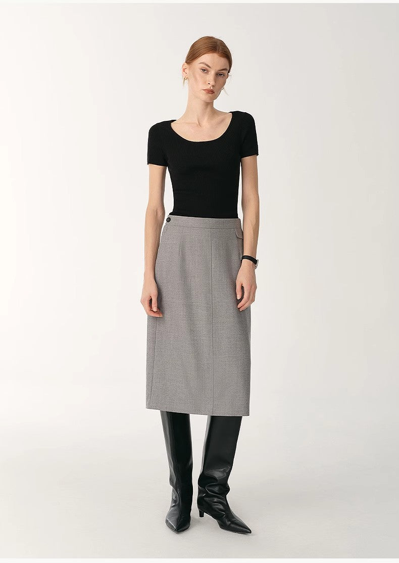 German Yangtze Machine Washable Wool Round Neck Slim Short Sleeve Top for Women