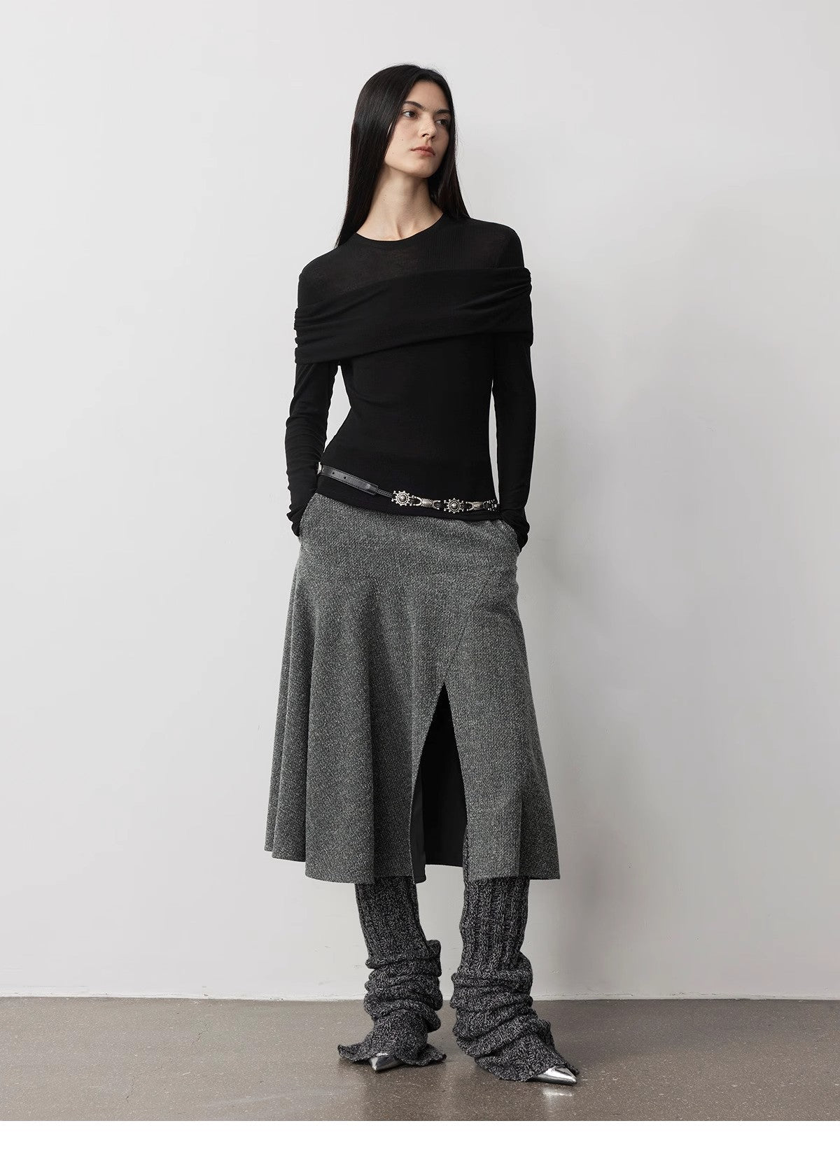 Personalized Layered Tencel Wool Fake Two-Piece Splicing One-Shoulder Versatile Knitted Top"Modern Tricks"