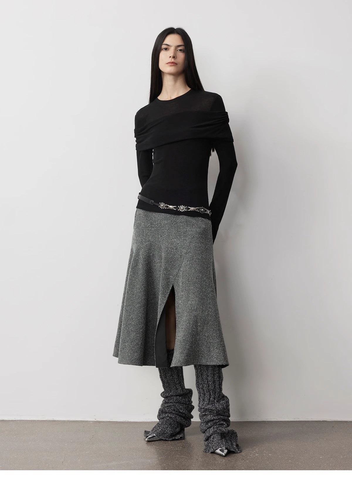 Personalized Layered Tencel Wool Fake Two-Piece Splicing One-Shoulder Versatile Knitted Top"Modern Tricks"