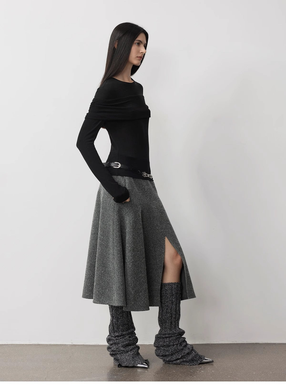 Personalized Layered Tencel Wool Fake Two-Piece Splicing One-Shoulder Versatile Knitted Top"Modern Tricks"