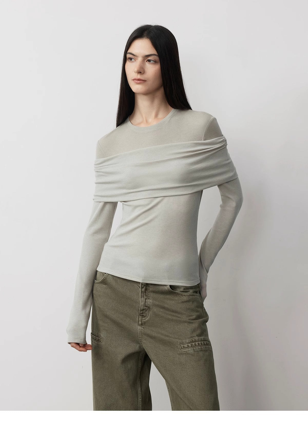 Personalized Layered Tencel Wool Fake Two-Piece Splicing One-Shoulder Versatile Knitted Top"Modern Tricks"