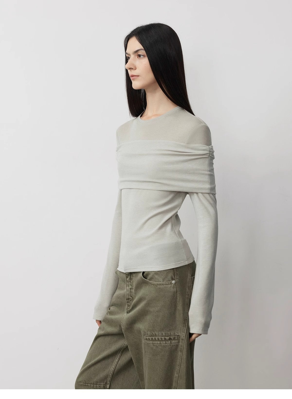 Personalized Layered Tencel Wool Fake Two-Piece Splicing One-Shoulder Versatile Knitted Top"Modern Tricks"