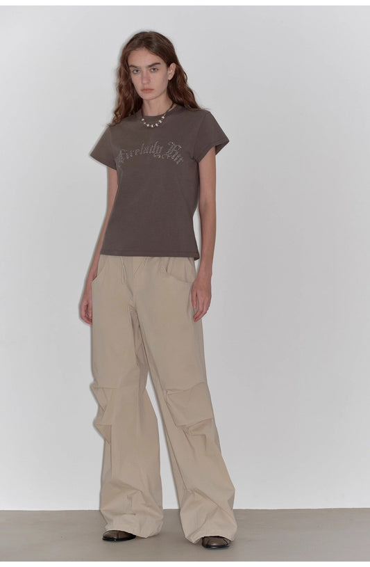 "May Time" Luxury Brand Same Version 3D Long-Staple Cotton Slightly Waist Rivet T-Shirt