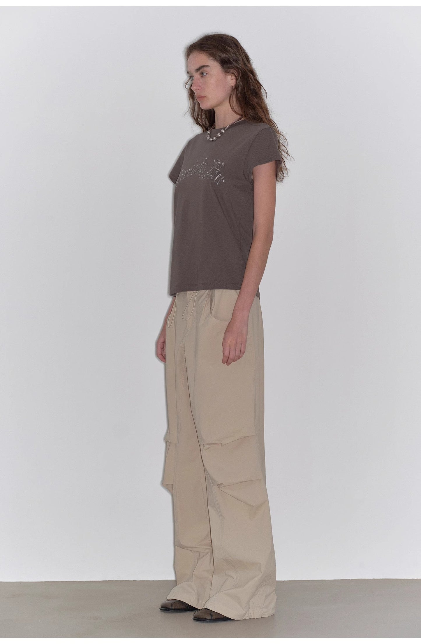 "May Time" Luxury Brand Same Version 3D Long-Staple Cotton Slightly Waist Rivet T-Shirt