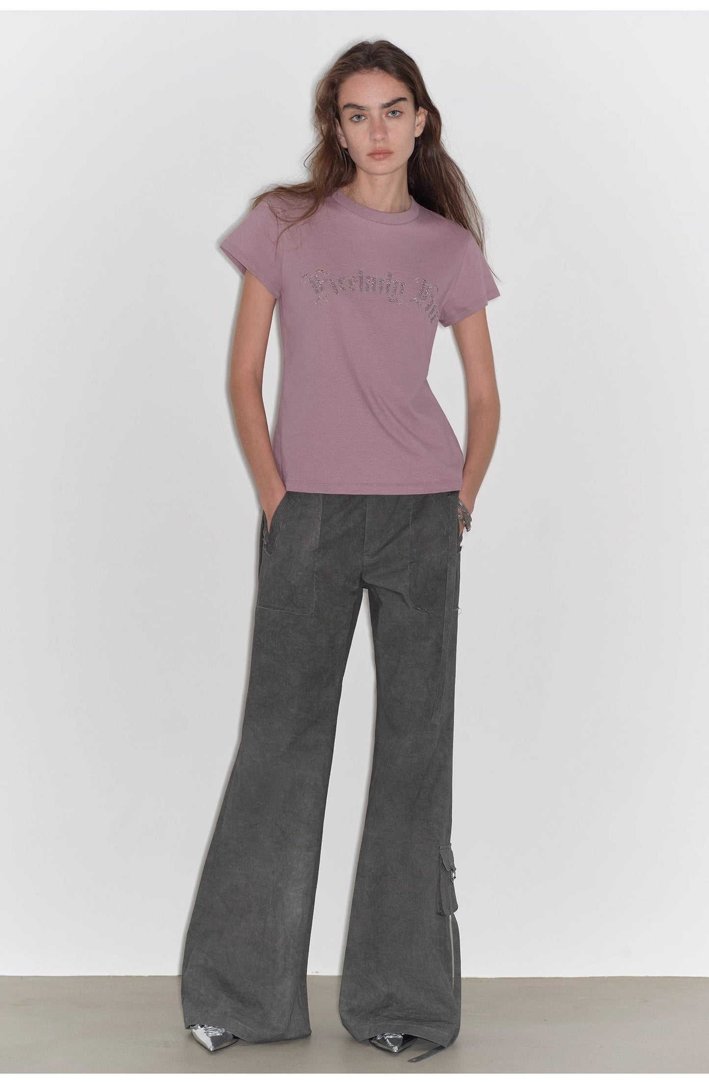 "May Time" Luxury Brand Same Version 3D Long-Staple Cotton Slightly Waist Rivet T-Shirt