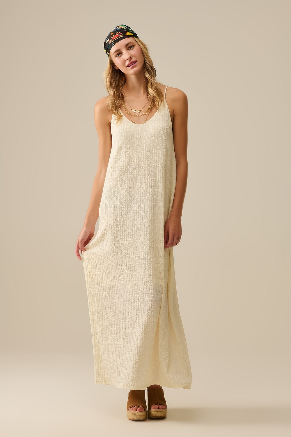 Beaded Back Strap Maxi Dress in Cream