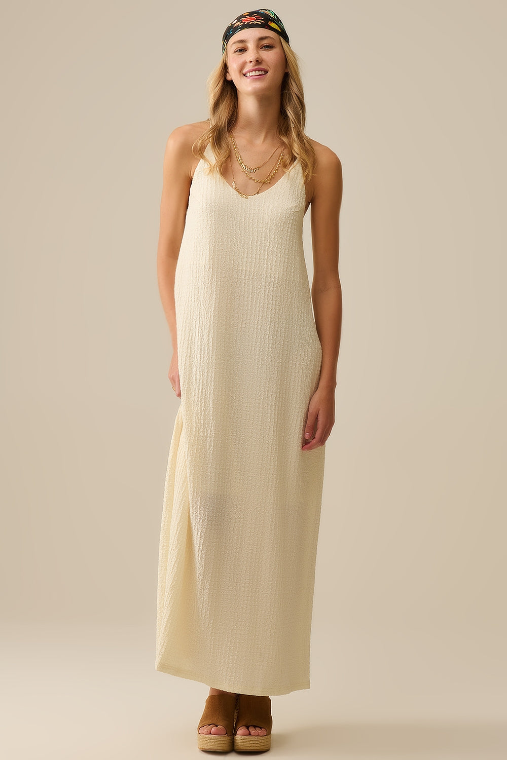 Beaded Back Strap Maxi Dress in Cream