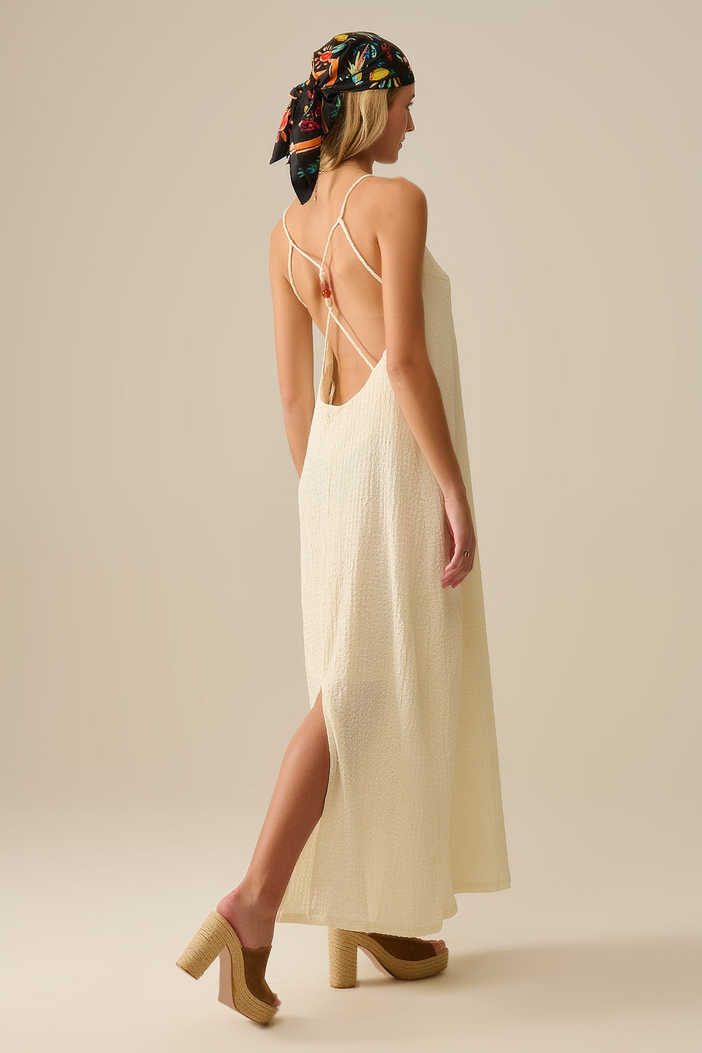 Beaded Back Strap Maxi Dress in Cream