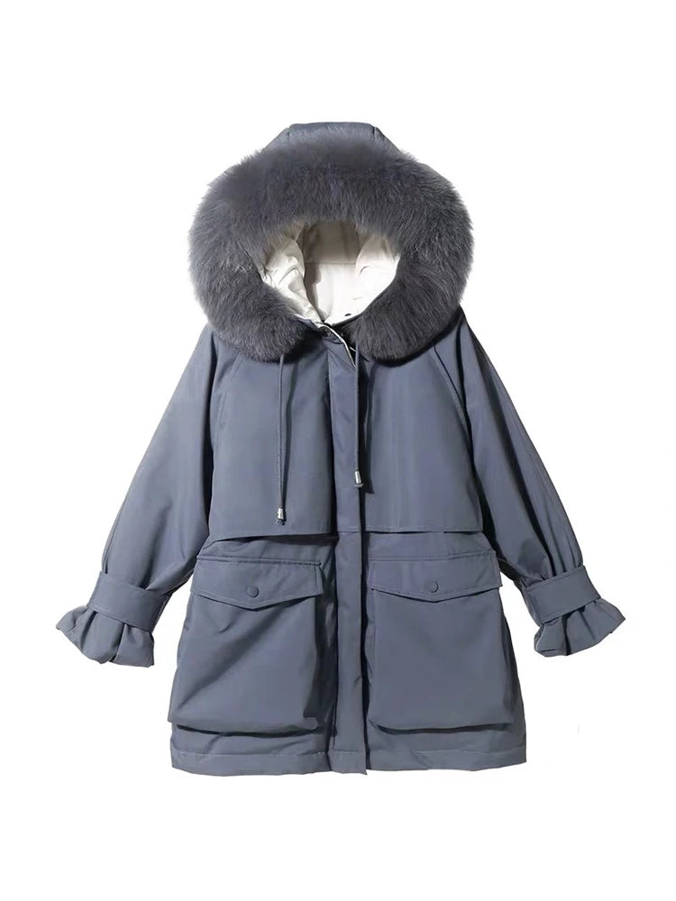 Natural Fox Fur Hooded Winter Jacket