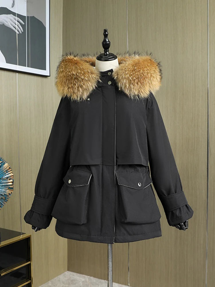 Natural Fox Fur Hooded Winter Jacket