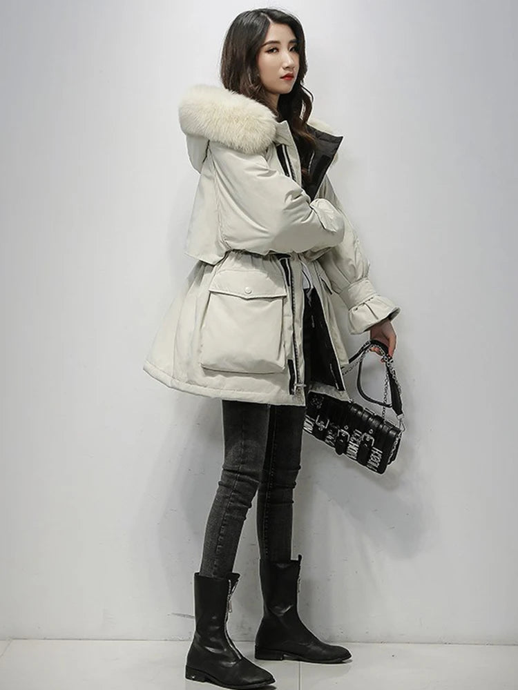 Natural Fox Fur Hooded Winter Jacket