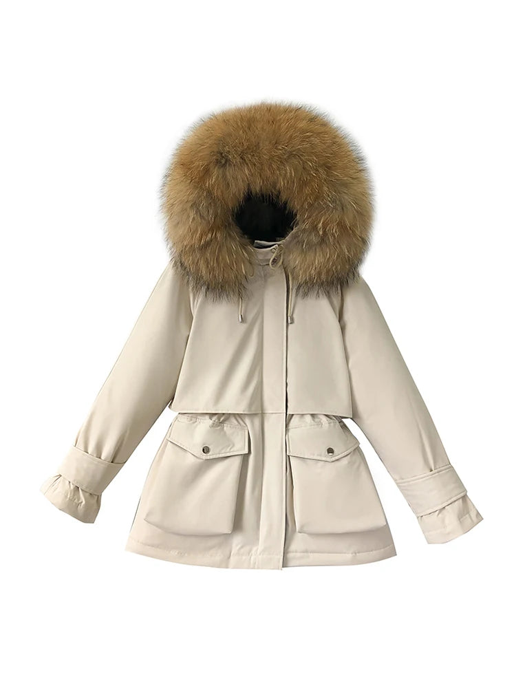 Natural Fox Fur Hooded Winter Jacket