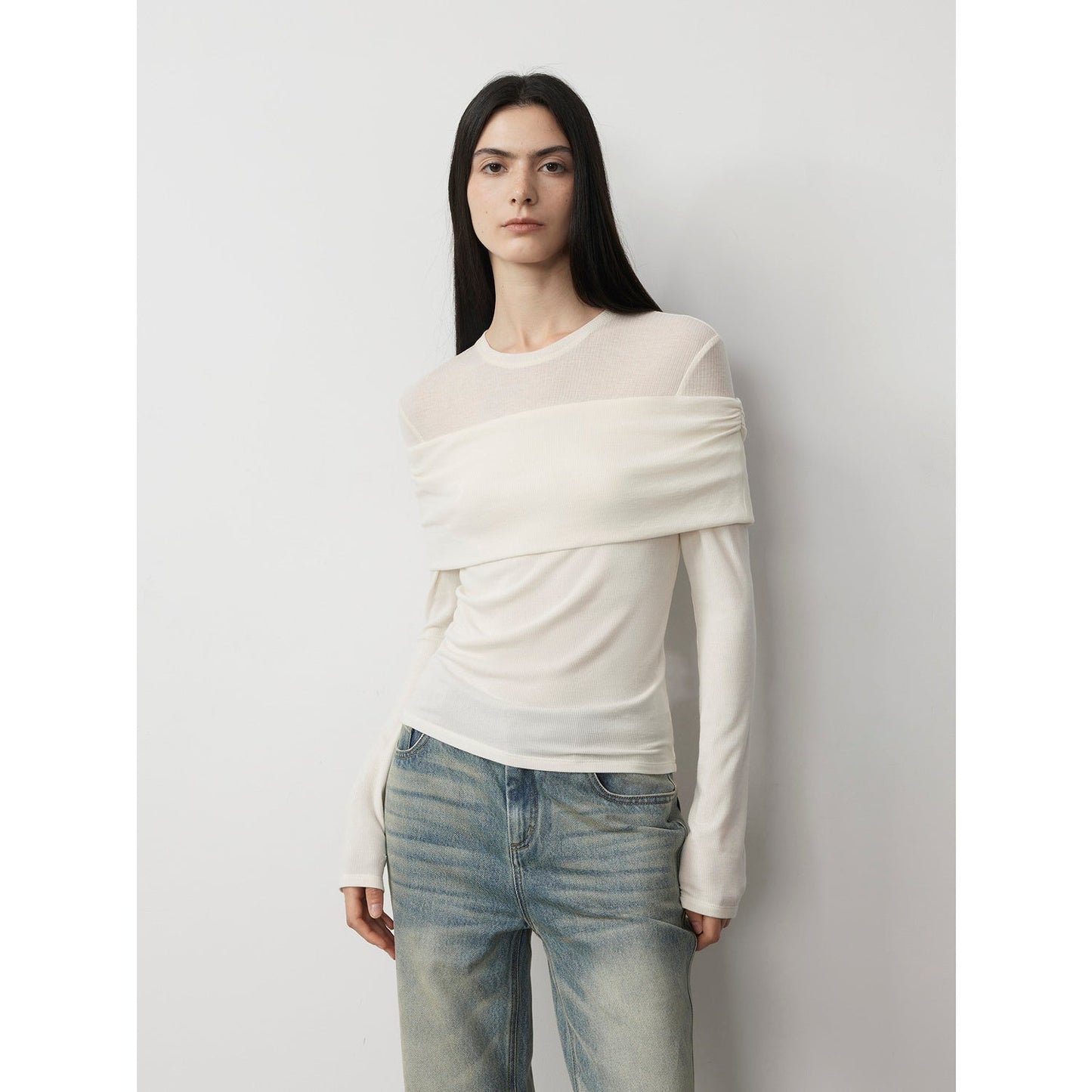 Personalized Layered Tencel Wool Fake Two-Piece Splicing One-Shoulder Versatile Knitted Top"Modern Tricks"