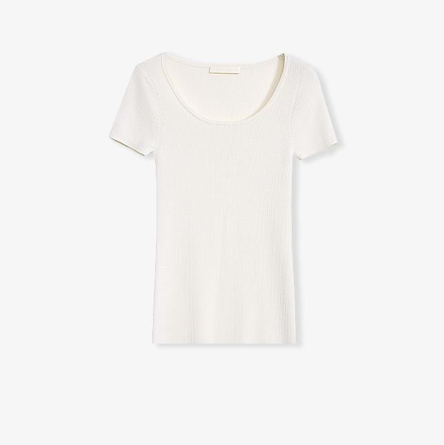 German Yangtze Machine Washable Wool Round Neck Slim Short Sleeve Top for Women