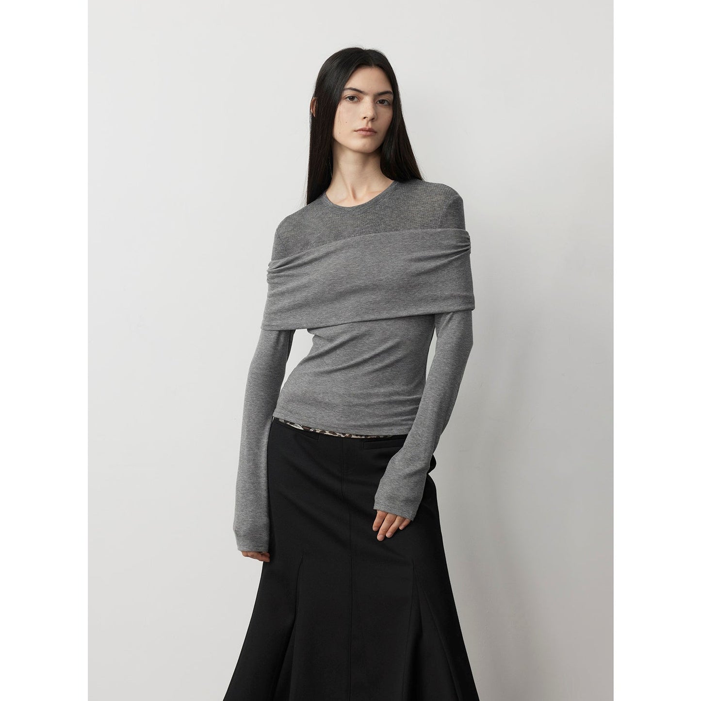 Personalized Layered Tencel Wool Fake Two-Piece Splicing One-Shoulder Versatile Knitted Top"Modern Tricks"