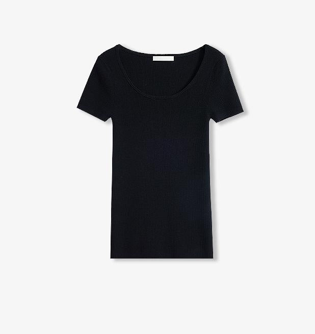 German Yangtze Machine Washable Wool Round Neck Slim Short Sleeve Top for Women