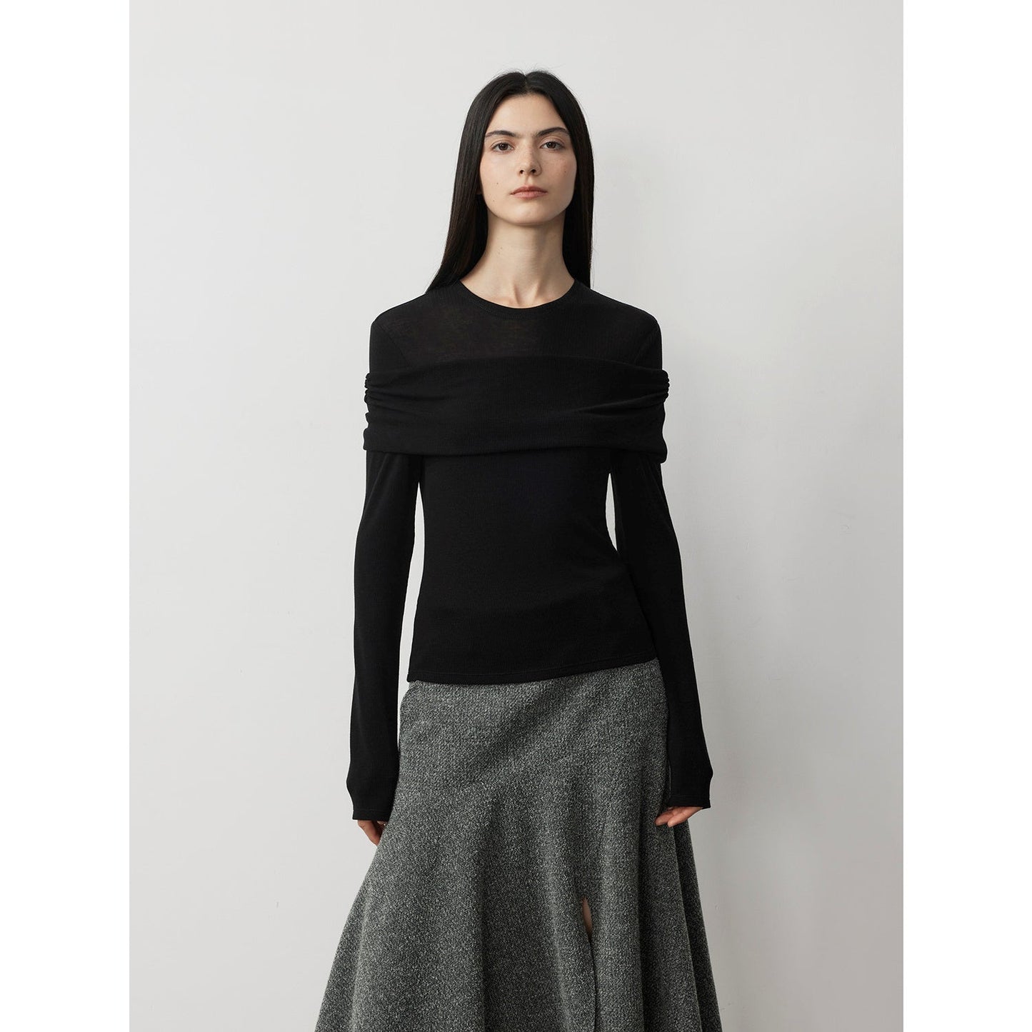 Personalized Layered Tencel Wool Fake Two-Piece Splicing One-Shoulder Versatile Knitted Top"Modern Tricks"