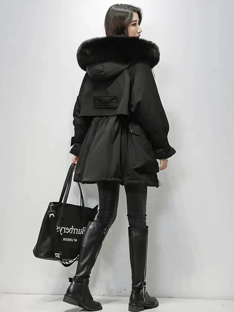 Natural Fox Fur Hooded Winter Jacket