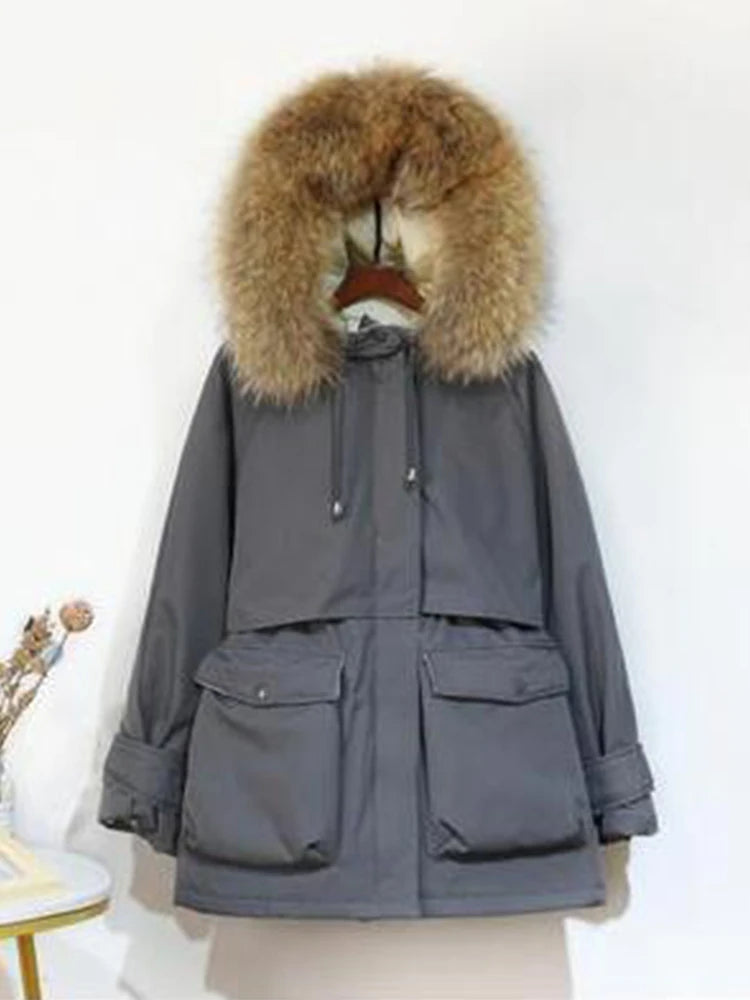 Natural Fox Fur Hooded Winter Jacket