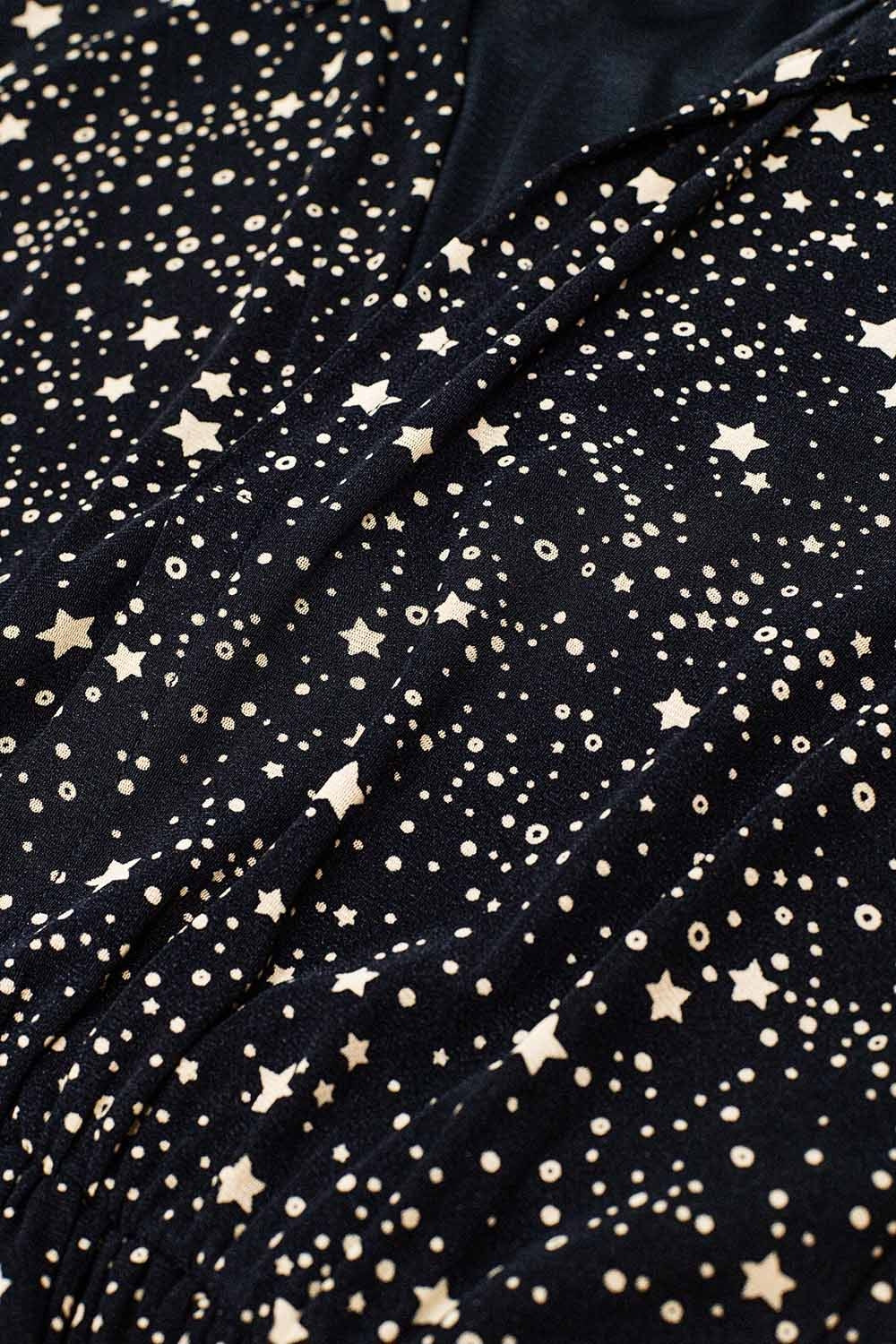 Black Dress in Mesh Fabric With Star Print