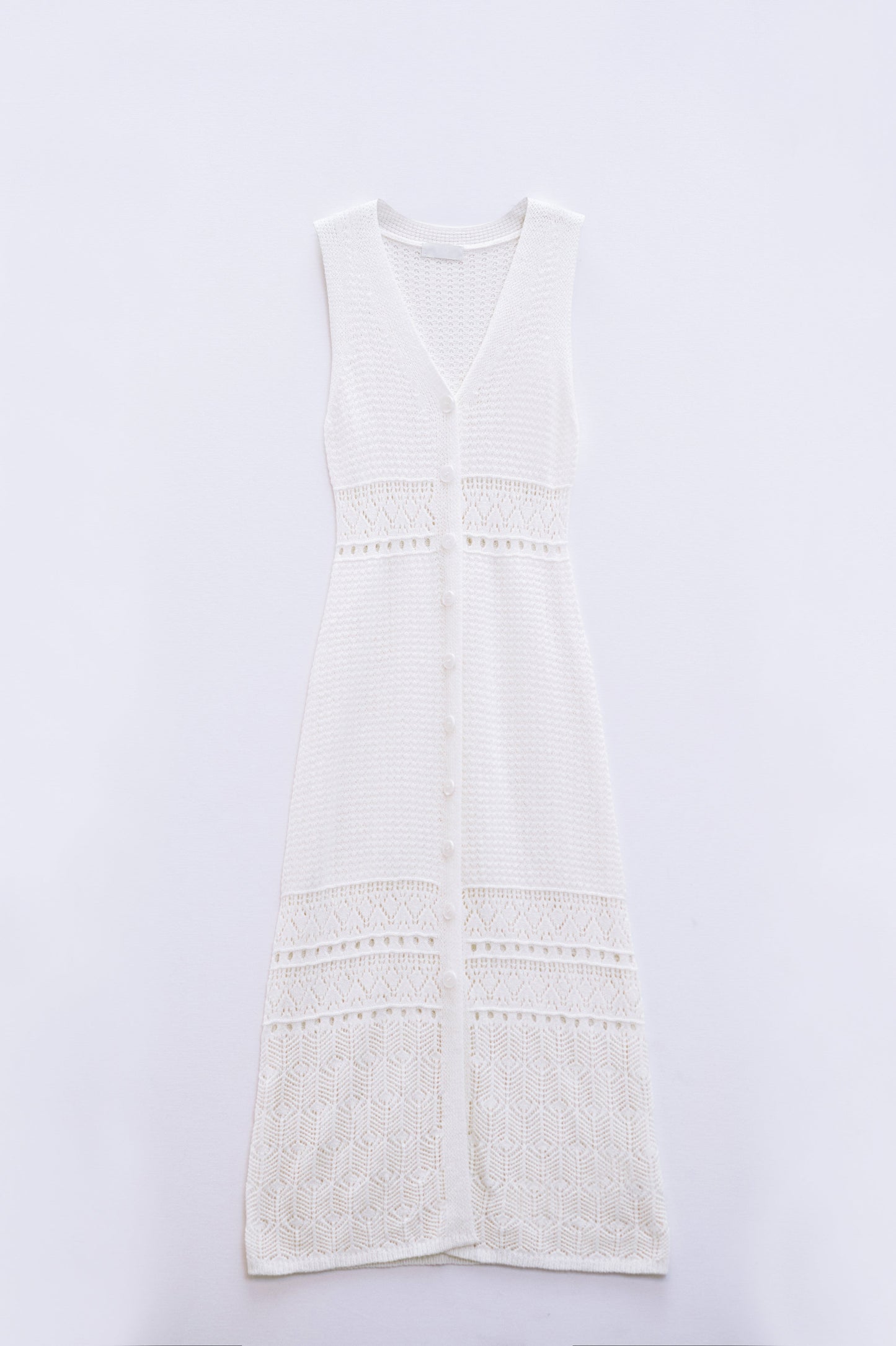 Crochet Maxi Vest With Button Closure in White