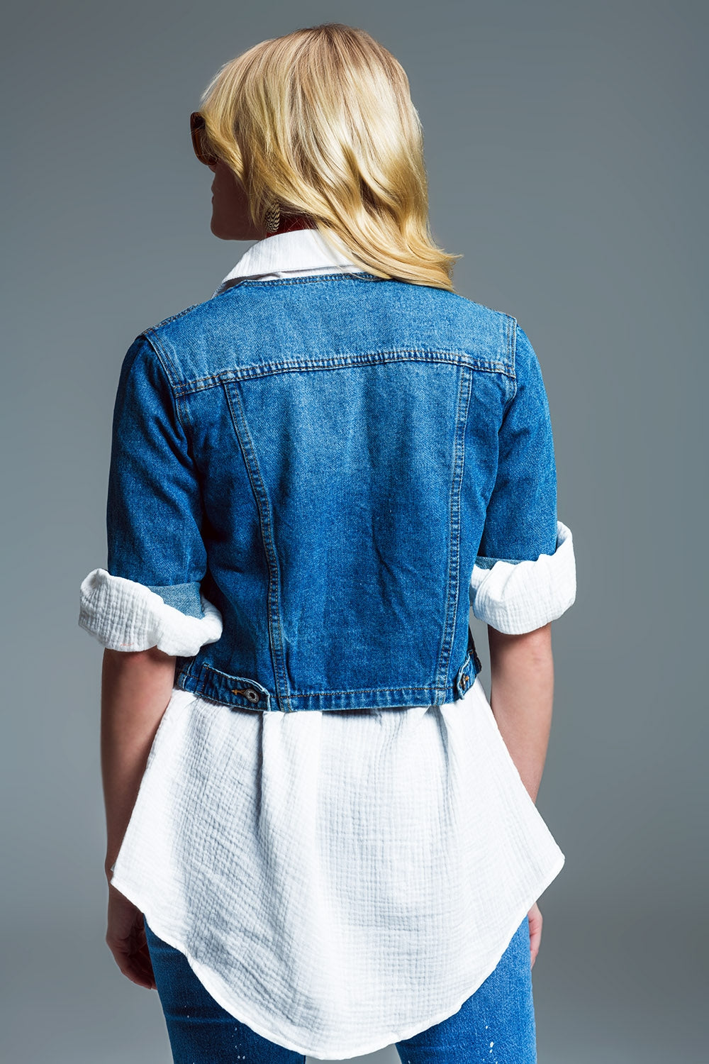 Cropped Denim Jacket CH Style in Mid Wash