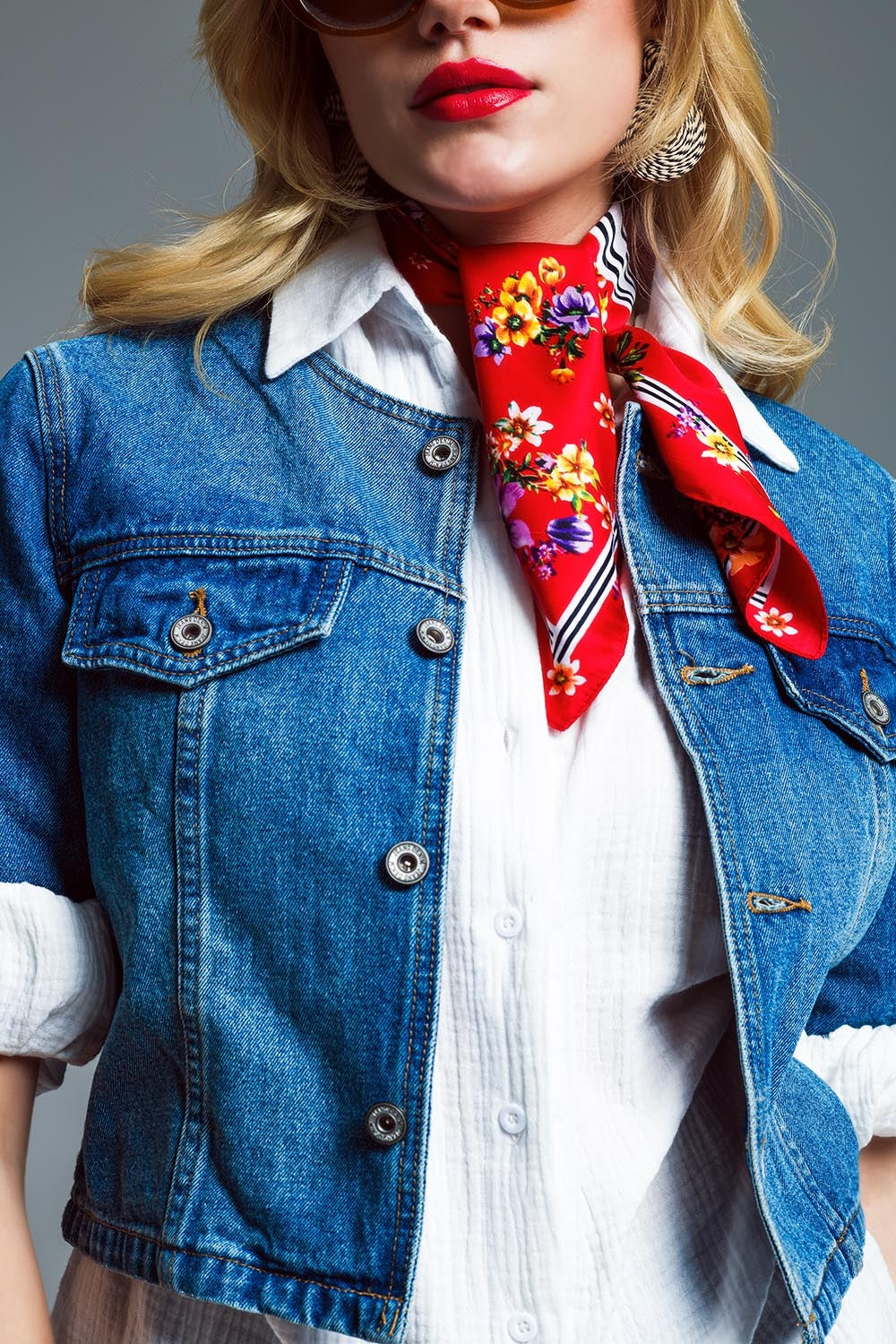 Cropped Denim Jacket CH Style in Mid Wash