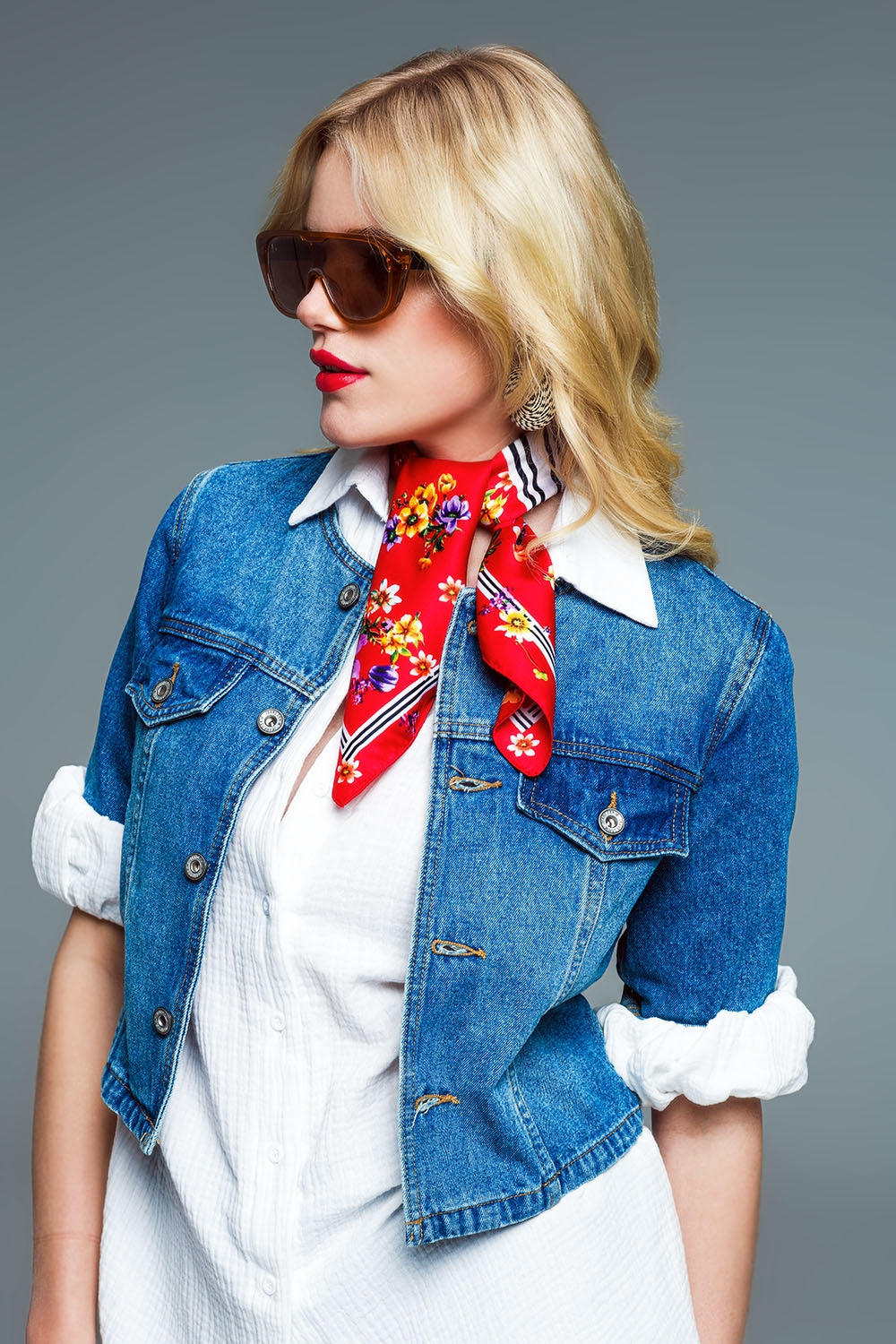Cropped Denim Jacket CH Style in Mid Wash
