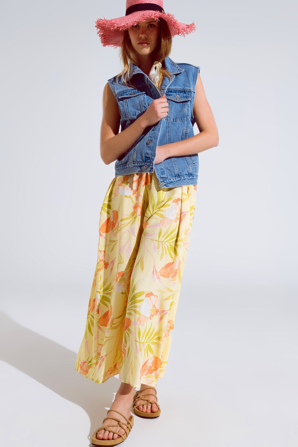 Light Wash Denim Vest With Rhinestone Detail on the Collar