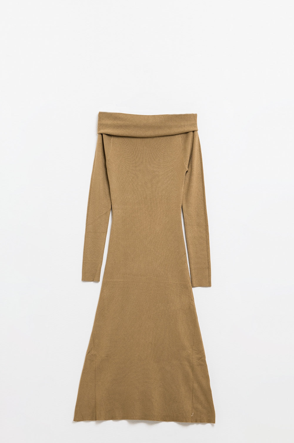 Maxi Knitted Wide Bardot Dress in Camel