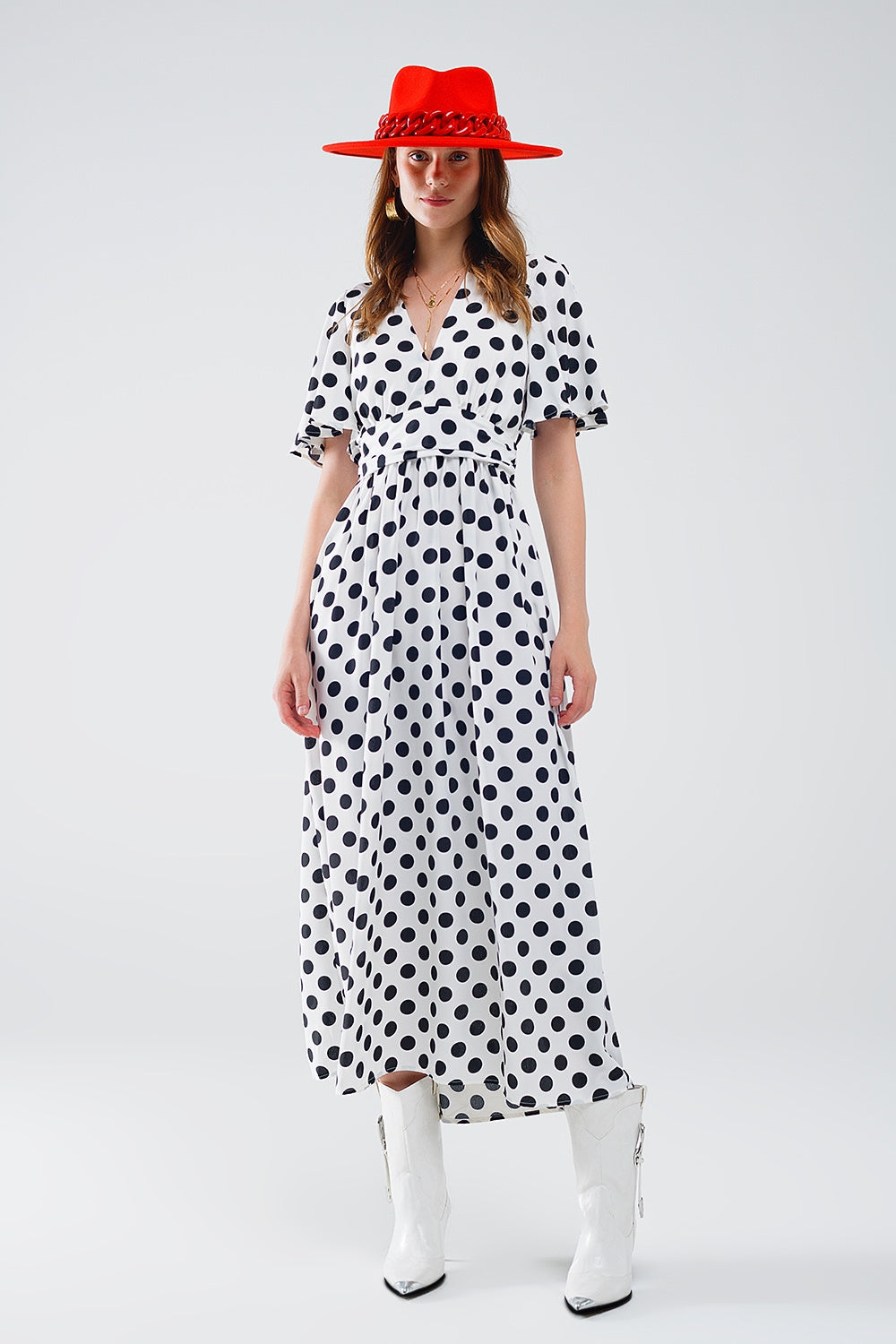 Maxi Polka Dot Dress With Open Back Detail