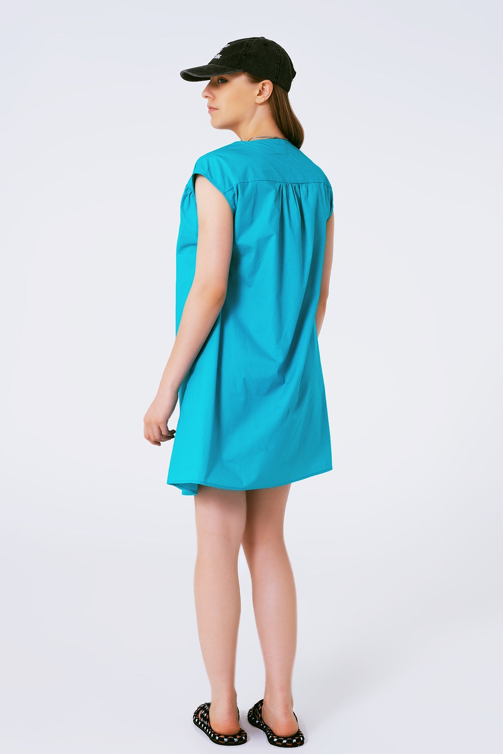 Mini Poplin Sleevless Dress in Turquoise