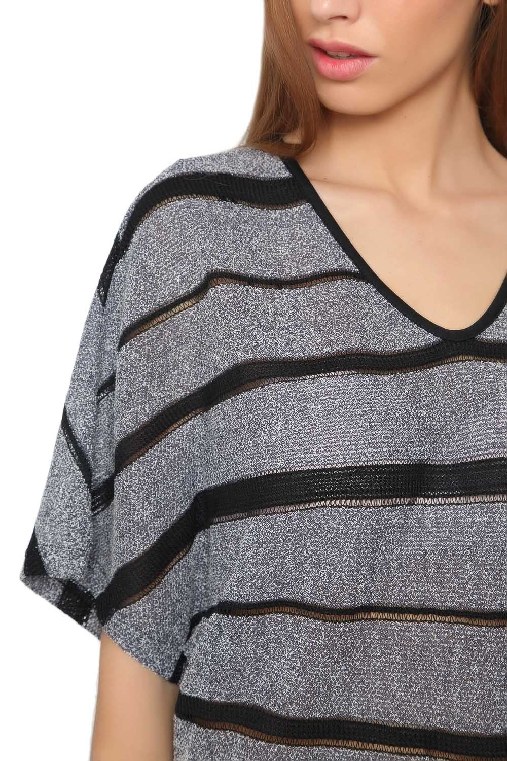 Navy Blue Stripe Dress With Cage Detail