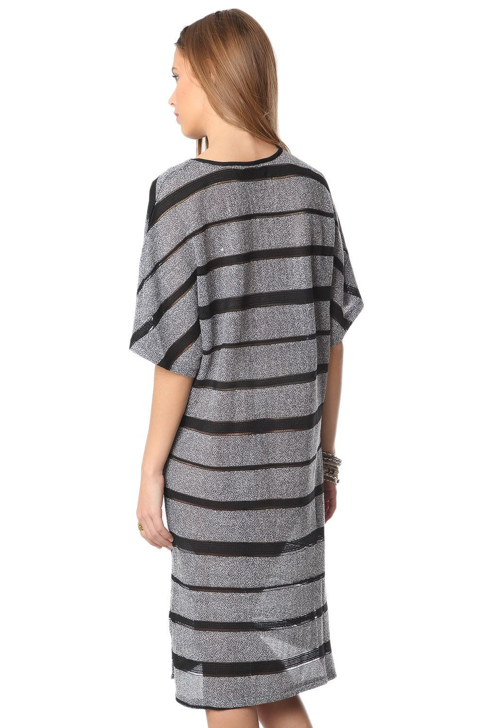 Navy Blue Stripe Dress With Cage Detail