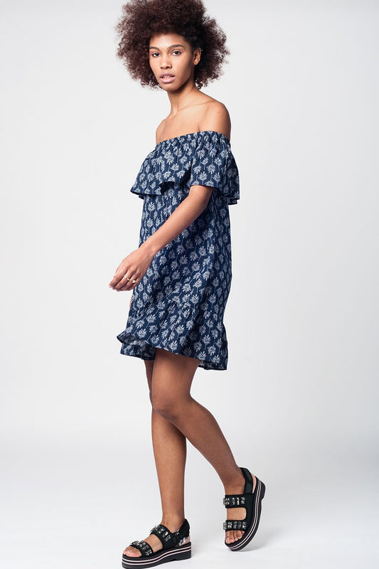 Navy Off Shoulder Midi Beach Dress