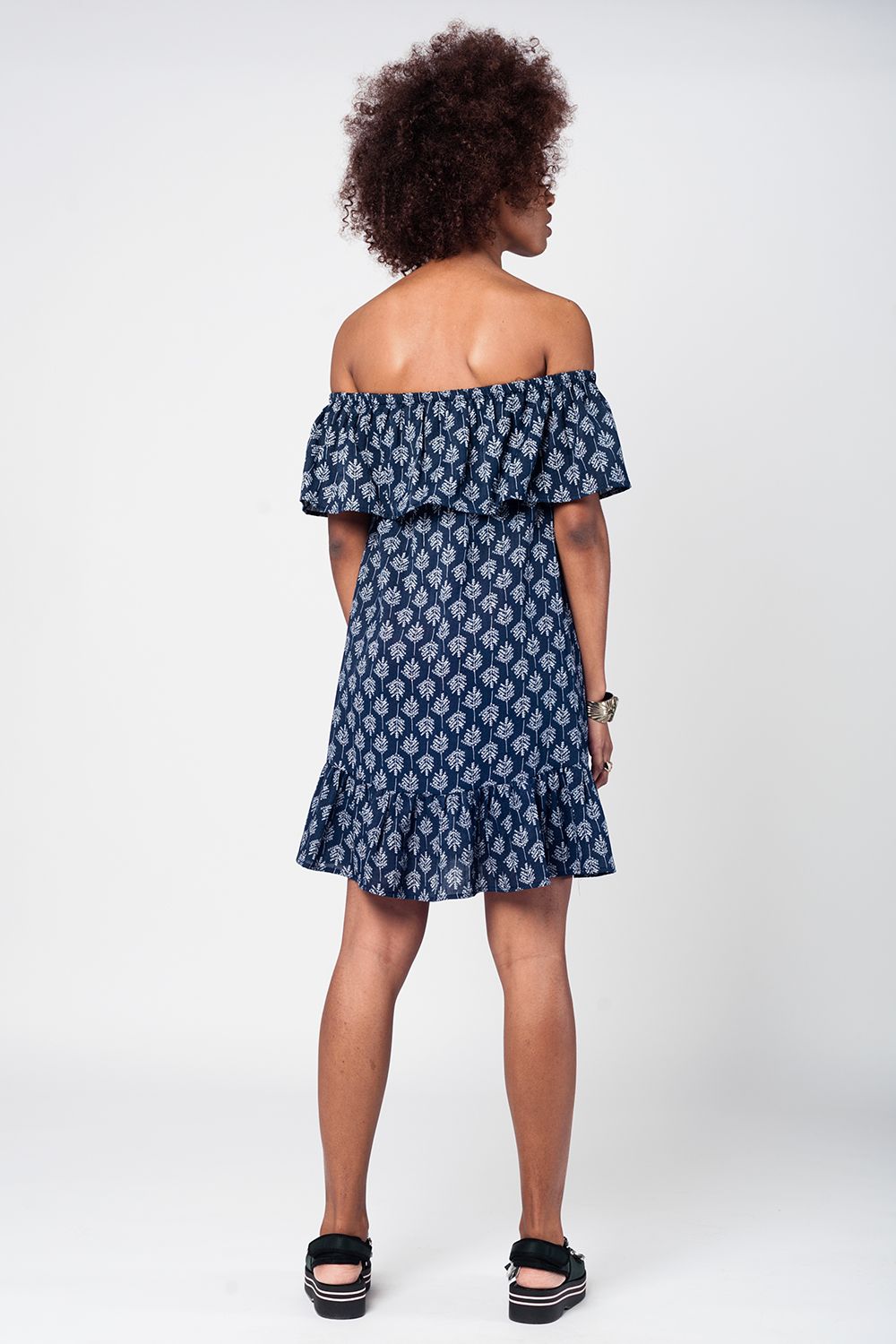 Navy Off Shoulder Midi Beach Dress