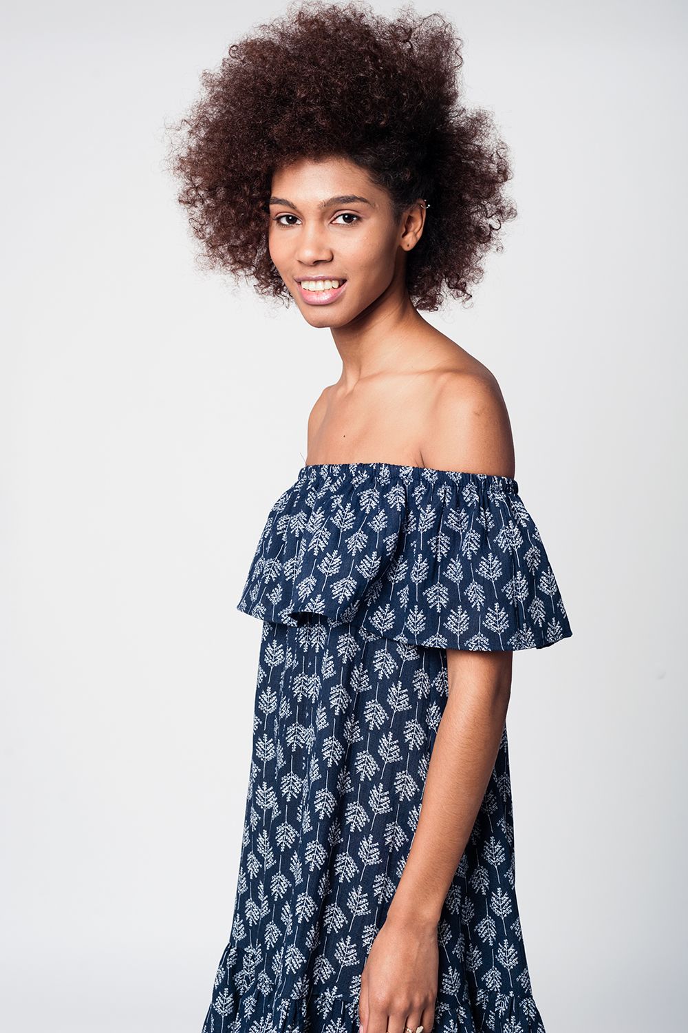 Navy Off Shoulder Midi Beach Dress