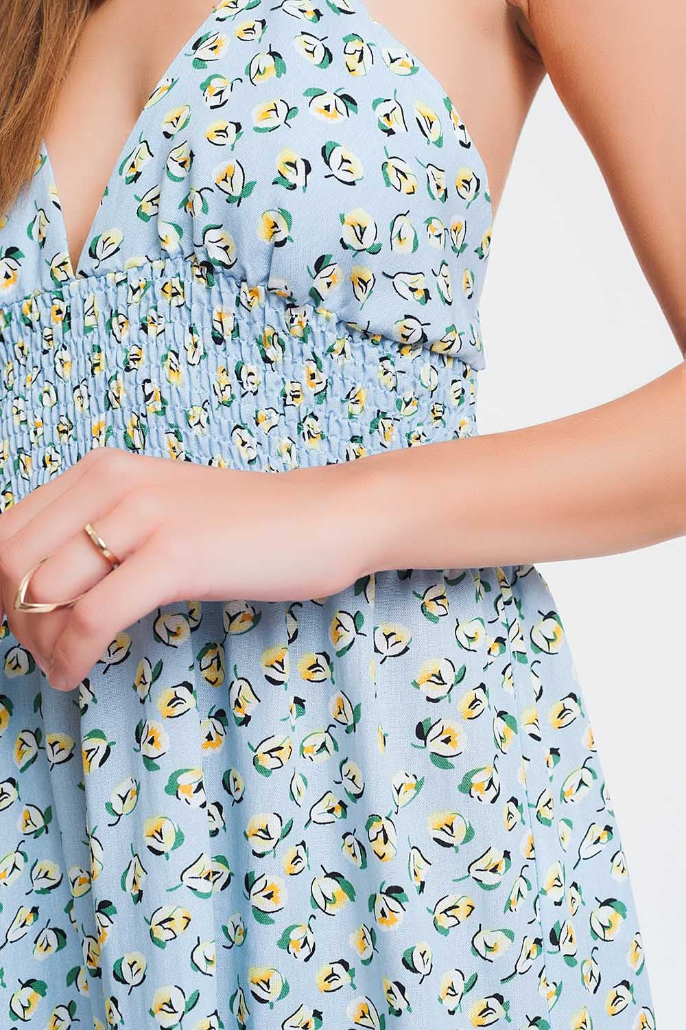 Open Back Maxi Dress in Blue Floral
