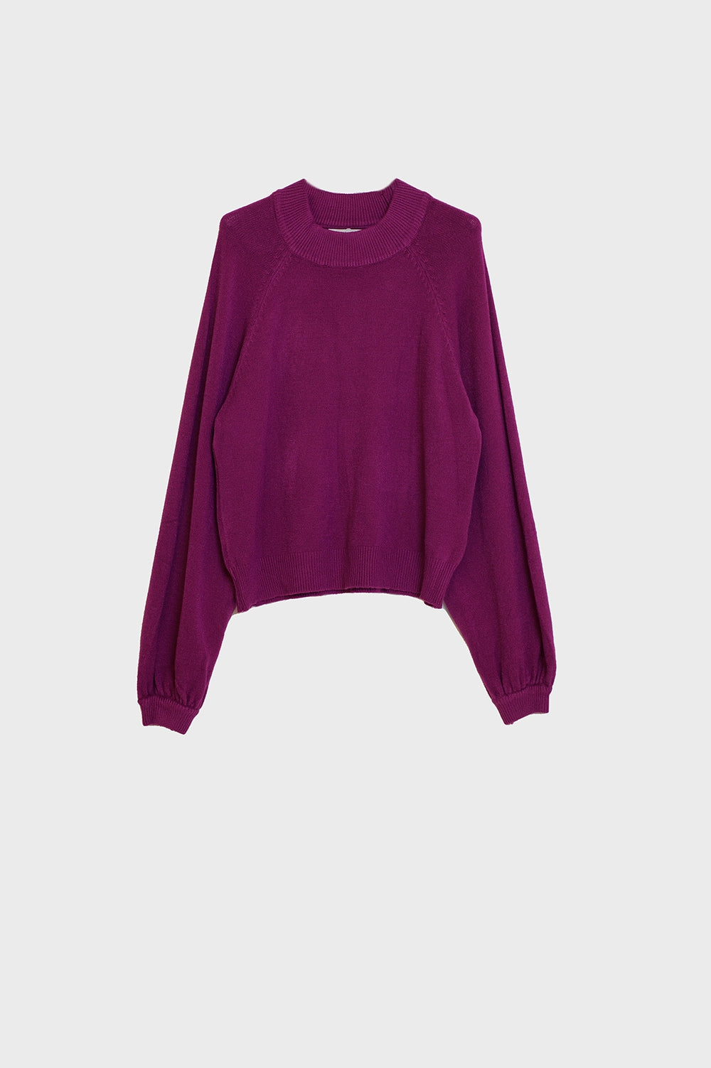 Relaxed Style Aubergine Jumper With Balloon Sleeves